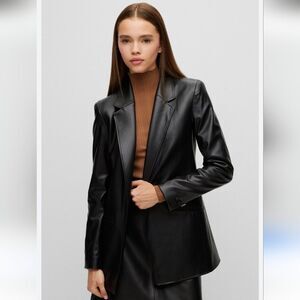 HUGO BOSS Faux Leather Blazer Black Size US 6 / FR 40